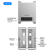 Basis Ekspansi SSD NVMe Super Cepat untuk Mac Mini M4, Hub USB-C 10Gbps, Slot HD MI 4K60Hz, Slot SD/TF4.0, Dudukan Terintegrasi