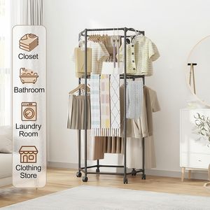Nouveau design moderne, séchoir à linge rectangulaire mobile et détachable à double couche, grande capacité, en fer, gain de place, organisateur de vêtements - Product Image 3