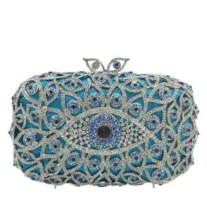 Sıcak satış ünlü nazar elmas ziyafet çanta şeytan göz taklidi debriyaj kadın çantası Hip Hop moda Bling el çantası