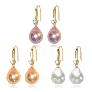10mm baroque drop big size gold plated 925 sterling silver natural freshwater real edison 2022 fresh pearl earring