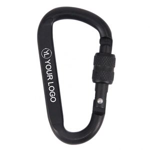 Custom Logo Black Durable Safety <b>Spring</b> Hook Screw Gate Aluminum D Shaped Carabiner <b>Clips</b> for Promotional Giveaway - Product Image 1
