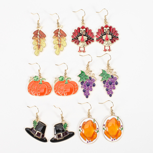 2023 Nieuwe Thanksgiving Dag Oorbellen Voor Vrouwen Meisjes Mode Sieraden Thanksgiving Paddenstoel Esdoornblad Kalkoen Corn Fall Oorbellen - Product Image 2