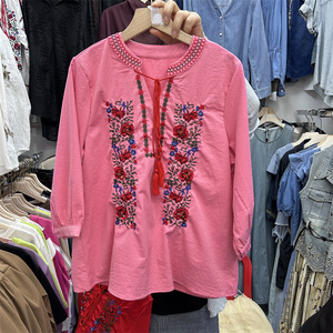 GX-2026 Nouvelle Blouse à Manches Longues à Col Rond Brodée et Perlée de <span class=keywords><strong>Style</strong></span> <span class=keywords><strong>Bohème</strong></span> pour Femmes - Product Image 3