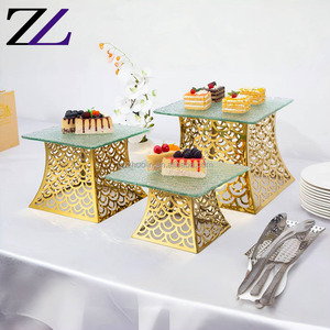 Juego de 3 Platos de Vidrio Negro de Lujo, Elevadores Cuadrados de Acero Inoxidable para Buffet, Soporte para Cupcakes de Boda, Exhibidores de Alimentos - Product Image 2