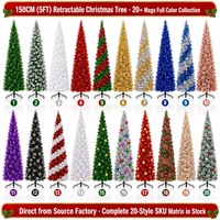 Arbre de Noël artificiel vert de 150 cm avec base métallique stable pour la décoration des fêtes - Vente en gros