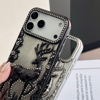 Coque de téléphone 3D de luxe en TPU souple avec motif cerf plaqué diamant et paillettes pour iPhone 12 13 14 15 Plus 16 17 Air Wapiti