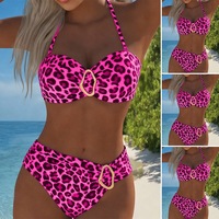 Ensemble bikini 2 pièces grande taille pour femme, imprimé léopard dégradé bleu rose, taille haute, effet ventre plat, coupe coquine, style Y2K, pour fête et plage