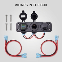 Prise de courant étanche 3 trous pré-câblée de qualité marine avec chargeur USB à charge rapide QC3.0 12V/24V pour VR, bateau, camion, camping-car, SUV