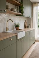 Meubles de cuisine Prima sur mesure avec finition laquée verte, armoires de rangement en bois pour toute la maison, armoires à linge sale
