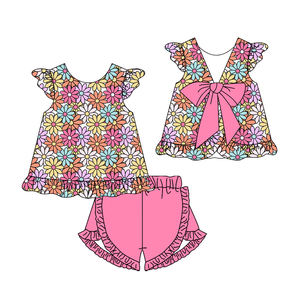 Preventa al por mayor: Ropa de verano para niñas con estampado floral de colores, ropa de hermanas, boutique infantil para niños pequeños (MOQ 5) - Product Image 2