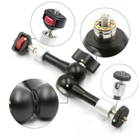 Support de moniteur à bras articulé en alliage d'aluminium à 2 bras, pince pour flash, griffe porte-accessoire, adaptateur 1/4, réglable, noir/rouge, pour appareils photo
