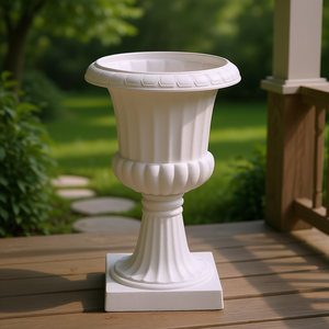 Urne de jardin classique en plastique blanc 10x17 pouces, pot de fleurs pour intérieur/extérieur, support de pot de fleurs, décoration de porche avant - Product Image 2