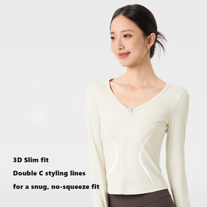 Ropa deportiva para gimnasio, chaqueta con cremalleras elásticas altas para correr, deporte ajustado, camisetas de <span class=keywords><strong>manga</strong></span> <span class=keywords><strong>larga</strong></span> para Yoga cómodas - Product Image 2