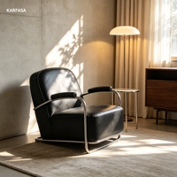 Fauteuil lounge tubulaire en acier et cuir, fauteuil Bauhaus avec base en acier chromé pour salon, bureau, hôtel
