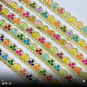 Borde de encaje bordado floral personalizado Bordes de trabajo de hilo multicolor elegantes Ideal para prendas y fiestas de novia y alta costura - Product Image 5