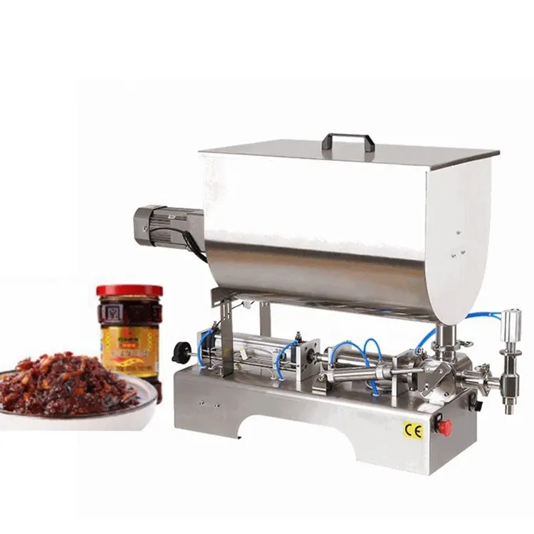 Máquina de enchimento de molho u, misturador horizontal semi automático para molho, tomate, com misturador e aquecedor