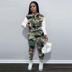 D88190 Neuestes Design Langarm-Pullover mit Gewinde Stoff Jogging anzüge Damen Baseball jacken Camouflage Trainings anzug für Damen - Product Image 2