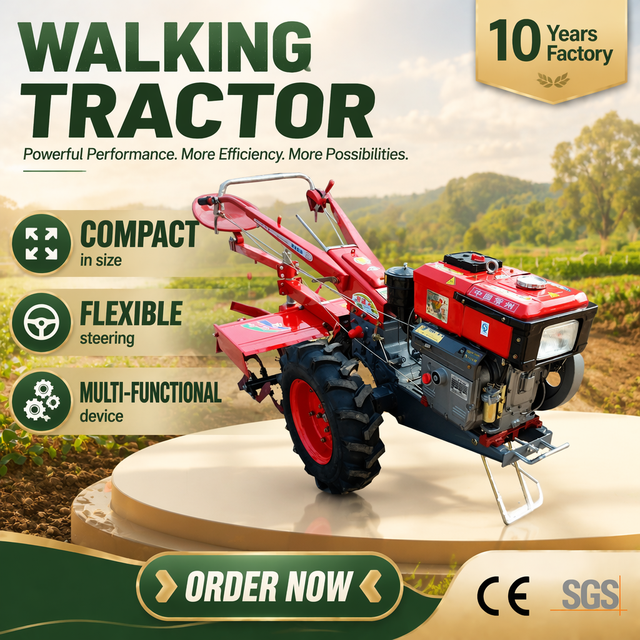 CE Agriculture Farm 12Hp Hand Tractor Rotary Tiller Multi-functional Device Compact Hand Walking Tractor Chinese Powerful Plow