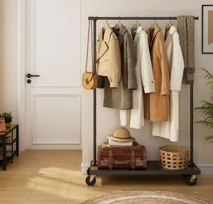 Single Hanger Movable Clothes-rack Industrial Retro Simple Style Living Room Bedroom Floor Type Clothes Hanger