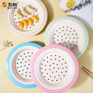 Wuhe Round Melamine <b>Plate</b> With Drainer Stackable For Dumpling Snack Fruit Serving Household Commercial Use - Product Image 4