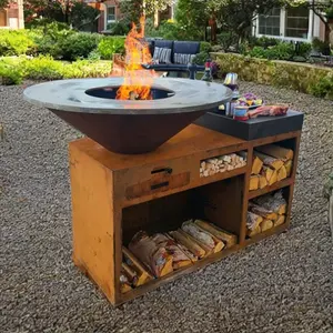 Heavy Duty Rusty Corten Bbq Wood Burning Garden Fire Pits Picnic Barbecue Corten Steel Smokeless BBQ Grills Outdoor