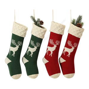 Chaussettes de Noël en gros, grandes chaussettes tricotées de 18 pouces, rouges/vertes, avec rennes et flocons de neige, décorations de Noël pour les fêtes de famille - Product Image 5