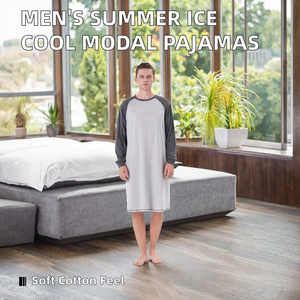 Pyjama d'été pour homme en coton 100% respirant et confortable, à manches longues, tricoté, uni, effet rafraîchissant - Product Image 2
