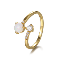 Bijoux personnalisables Damila OEM ODM en argent sterling 925 avec pierre naturelle, anneaux ouverts ajustables en opale pour fiançailles