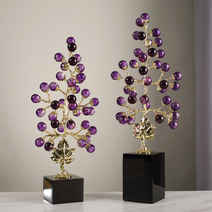 <b>Crystal</b> <b>Tree</b> Ornament Red Beads Gold Branches Black Base Home Decoration - Product Image 2
