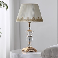 HJ HOME Abat-jour en tissu pour table en alliage de zinc avec cristal LED pour chambre à coucher et salon de créateur européen