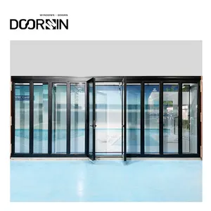 Doorwin Flat Exterior Door Foldable Glass Doors And Windows Aluminium Exterior Entry Bifolding Accordion Door For Villa