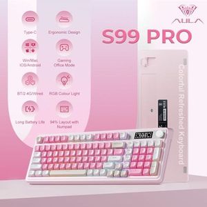 Teclado Inalámbrico OEM ODM S99pro Rosa, Teclado para Juegos <span class=keywords><strong>de</strong></span> Tamaño Completo, Color Crema, Tri-Modo, Bluetooth, Inalámbrico 2.4GHz, Retroiluminación RGB, Perilla Multimedia - Product Image 2