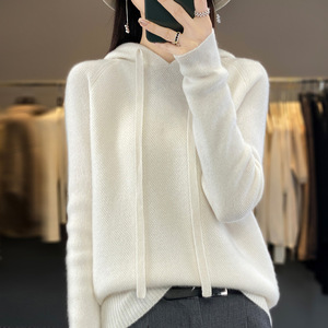 2025 fábrica al por mayor 100% suéter de punto de lana para mujer Color sólido con capucha logotipo frontal primavera Fondo chica diseño - Product Image 4