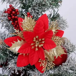 新しいクリスマスキラキラゴールドフラワー籐花輪ウィンドウクリスマスフラワーデコレーションツリーガーランド