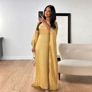 Robe longue élégante d'été à col en <span class=keywords><strong>V</strong></span> pour femmes musulmanes afghanes du Moyen-Orient, manches longues, en satin de soie brillant, style abaya décontracté - Product Image 6