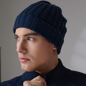 Custom Logo Wool Blend Ribbed Cuffed Beanie <b>Men</b> Thick Warm Knitted <b>Winter</b> Skull <b>Cap</b> <b>for</b> Ski Running Daily Outdoor - Product Image 4