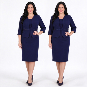 Ensemble de costume 2 pièces pour femmes, veste blazer sans col, manches trois quarts, jupe crayon longueur genou, tenue de bureau pour femme - Product Image 3
