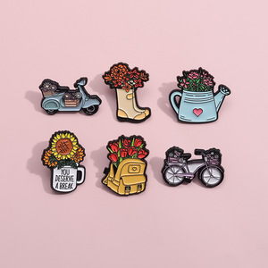 Fleur créative émail broche moto chaussures <span class=keywords><strong>Cowboy</strong></span> fleur vélo sac amour bouilloire tournesol fleur métal Badge Punk broches bijoux - Product Image 2