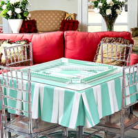 Nappe en coton rayée à volants Mahjong 55" x 55" portable pour soirées poker et soirées jeux