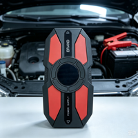 Démarreur de voiture portable rouge et noir, booster de batterie d'urgence haute puissance 12V avec panneau de commande rond pour véhicules