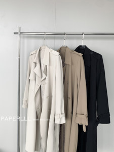 Abrigo de Gabardina Largo de Alta Calidad para Mujer, Color Sólido Otoñal, Talla Grande, Color Caqui, Doble Botonadura, con Cinturón, para Oficina - Product Image 3