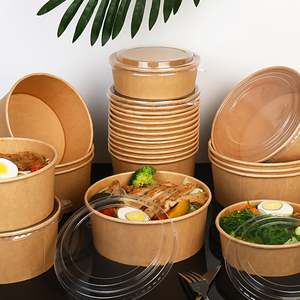 Bol à salade en papier kraft jetable, vente en gros de bols à déjeuner ronds en papier avec couvercles transparents - Product Image 6