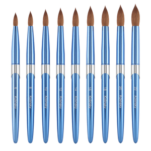 Ensemble professionnel de 9 pinceaux à ongles en acrylique Kolinsky, manche en métal bleu brillant, pour extension d'ongles en salon - Product Image 1