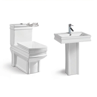 WC à Chasse Directe et Lavabo sur Pied en Céramique, Design Moderne, Ensemble de Toilettes Monobloc pour Salle de Bain