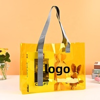 Sac de plage transparent holographique en PVC irisé sur mesure pour chaussettes et vêtements, fond carré, étanche, MOQ 100 pièces