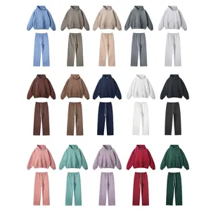 350gsm Moda Oversized Blank Plain Fleece Hoodies Set Duas Peças Sweatpants Unisex Loose Fit Street Wear Joggers Set
