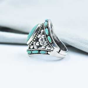 Handmade Turquoise Sterling Silver <b>Adjustable</b> <b>Ring</b> Natural Gemstone Jewelry for Women Wholesale - Product Image 3