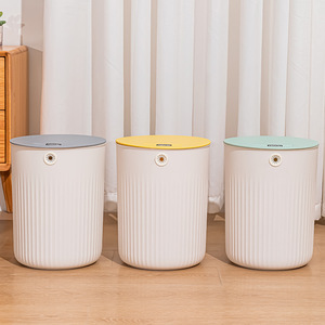 Poubelle ronde à rayures avec couvercle 10L pour cuisine et chambre, seau de rangement avec couvercle - Product Image 2
