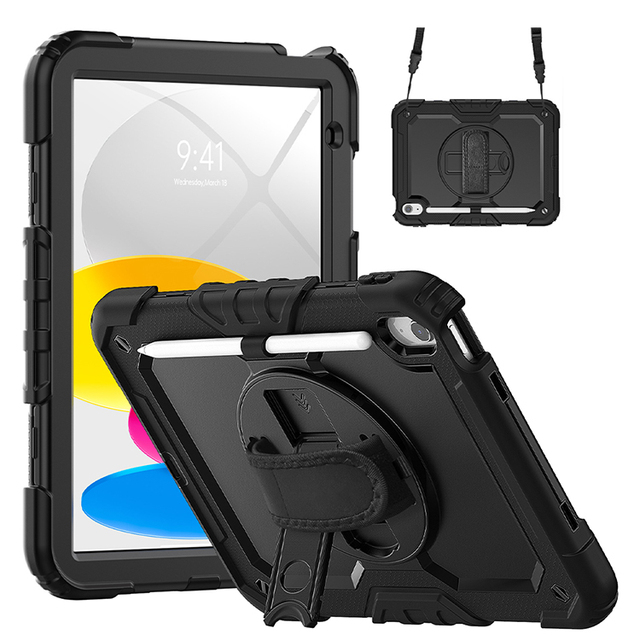 Heavy Duty Tablet Case for ipad 2025 11 Inch (A16) 360 Swivel Kickstand Hand & Shoulder Strap Pencil Slot Protective Armor Cover