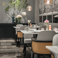 JEILI - Solutions d'ameublement pour hôtels au design moderne - Ensemble de chaises en rotin et table en marbre - Sièges de comptoir de café de luxe - Mobilier de restaurant